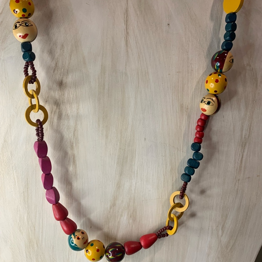 Colorful Beaded Necklace with Face Designs